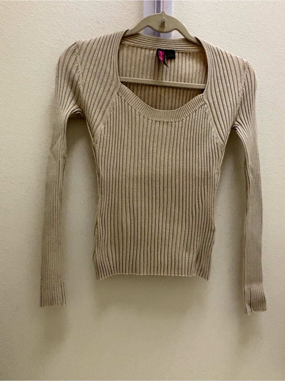Say What? Beige Ribbed Scoop-Neck Sweater